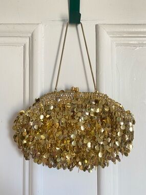 Vintage Gold Sequin Fringe Beaded Evening Bag